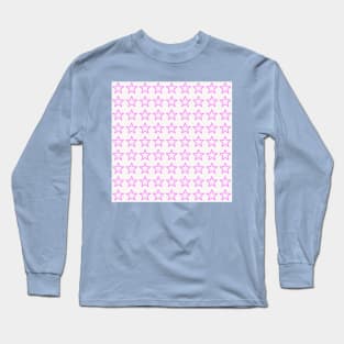 Pink star print on white, pink tee Long Sleeve T-Shirt